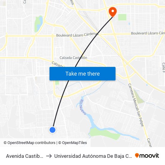 Avenida Castiblanco / Osuna to Universidad Autónoma De Baja California - Campus Mexicali map