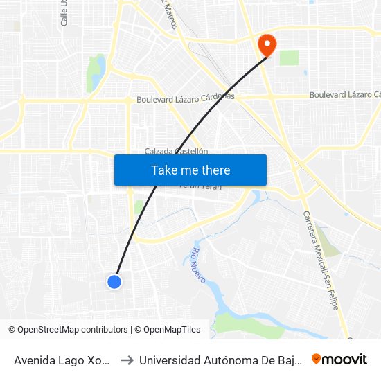 Avenida Lago Xochimilco / Segunda to Universidad Autónoma De Baja California - Campus Mexicali map