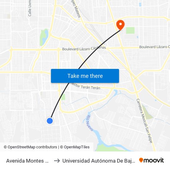 Avenida Montes De Toledo / Carreña to Universidad Autónoma De Baja California - Campus Mexicali map
