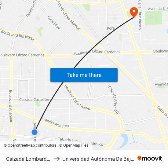 Calzada Lombardo Toledano / Coapa to Universidad Autónoma De Baja California - Campus Mexicali map