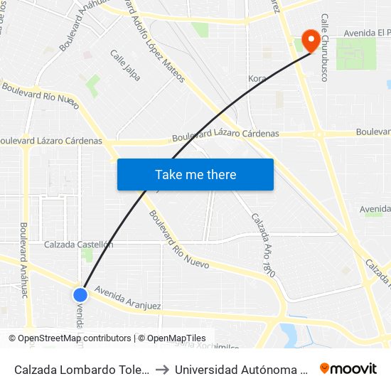 Calzada Lombardo Toledano / Calzada Héctor Terán Terán to Universidad Autónoma De Baja California - Campus Mexicali map