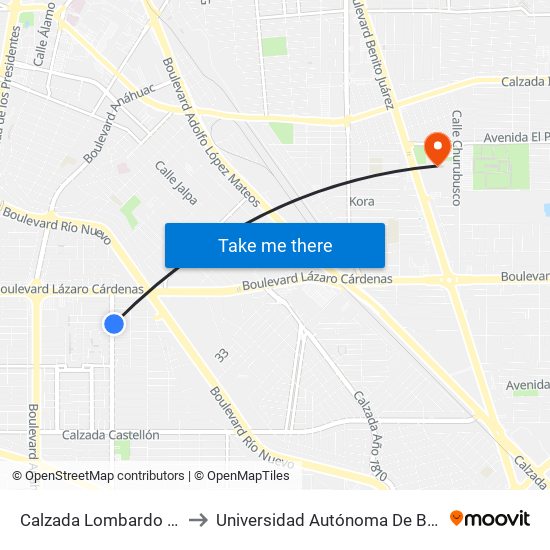 Calzada Lombardo Toledano / Encantadas to Universidad Autónoma De Baja California - Campus Mexicali map