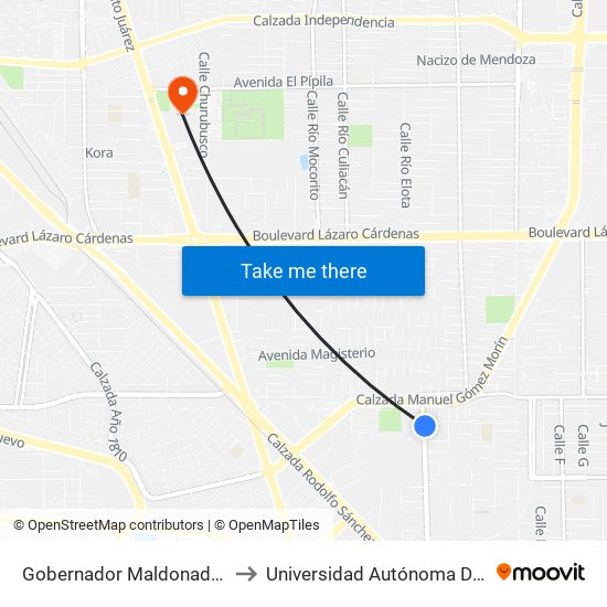 Gobernador Maldonado / Avenida Presa López Zamora to Universidad Autónoma De Baja California - Campus Mexicali map