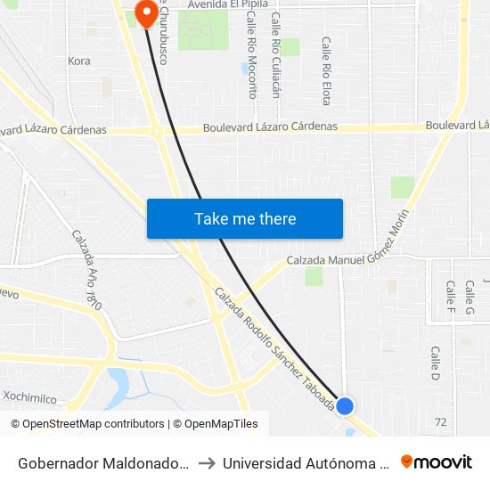 Gobernador Maldonado / Calzada Rodolfo Sánchez Taboada to Universidad Autónoma De Baja California - Campus Mexicali map