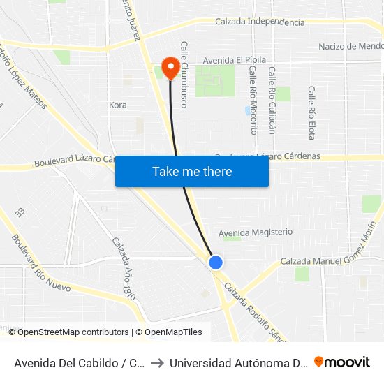 Avenida Del Cabildo / Calzada Rodolfo Sánchez Taboada to Universidad Autónoma De Baja California - Campus Mexicali map