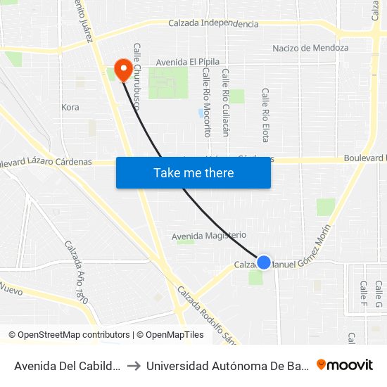 Avenida Del Cabildo / 20 De Noviembre to Universidad Autónoma De Baja California - Campus Mexicali map