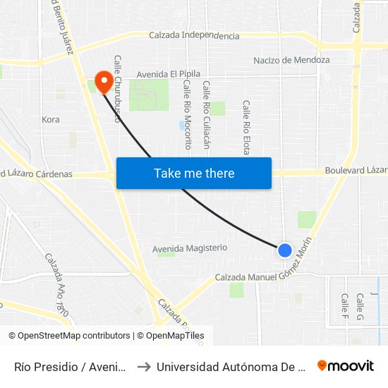 Río Presidio / Avenida Expropiación Petrolera to Universidad Autónoma De Baja California - Campus Mexicali map