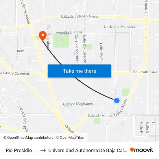 Río Presidio / Cerro Azul to Universidad Autónoma De Baja California - Campus Mexicali map