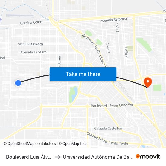 Boulevard Luis Álvarez / Jordania Norte to Universidad Autónoma De Baja California - Campus Mexicali map