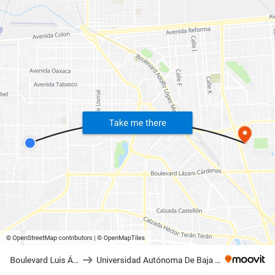 Boulevard Luis Álvarez / Noruega to Universidad Autónoma De Baja California - Campus Mexicali map