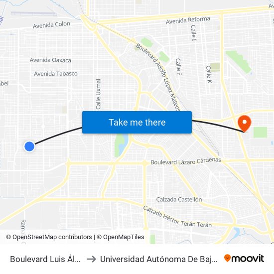 Boulevard Luis Álvarez / Universidad to Universidad Autónoma De Baja California - Campus Mexicali map