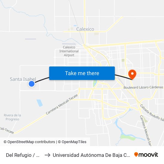 Del Refugio / Santa Dolores to Universidad Autónoma De Baja California - Campus Mexicali map