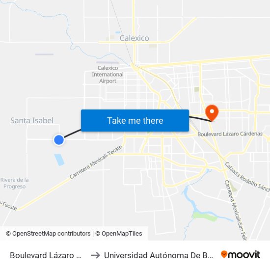 Boulevard Lázaro Cárdenas / San Ramón to Universidad Autónoma De Baja California - Campus Mexicali map