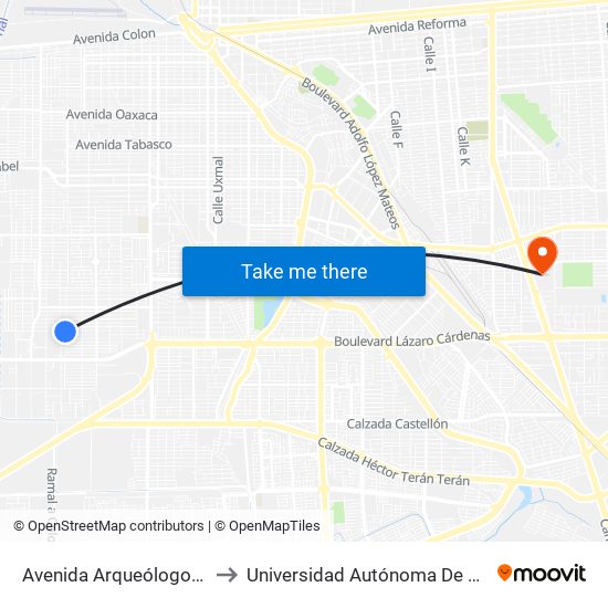 Avenida Arqueólogos / Boulevard Luis Álvarez to Universidad Autónoma De Baja California - Campus Mexicali map