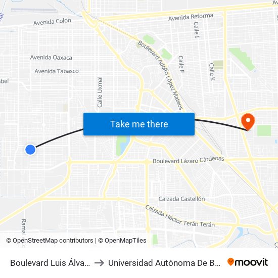 Boulevard Luis Álvarez / Avenida Médicos to Universidad Autónoma De Baja California - Campus Mexicali map