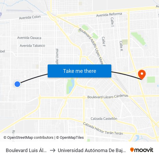 Boulevard Luis Álvarez / Psicólogos to Universidad Autónoma De Baja California - Campus Mexicali map