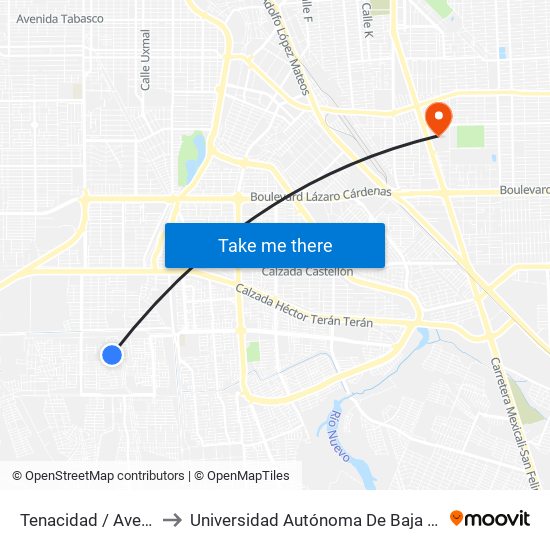 Tenacidad / Avenida Estabilidad to Universidad Autónoma De Baja California - Campus Mexicali map