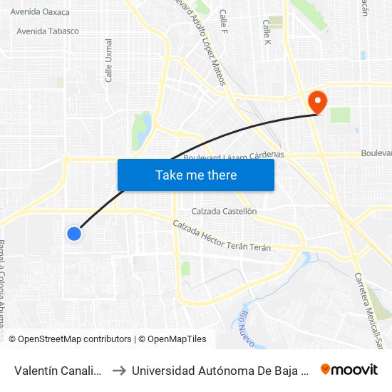 Valentín Canalizó / Federación to Universidad Autónoma De Baja California - Campus Mexicali map