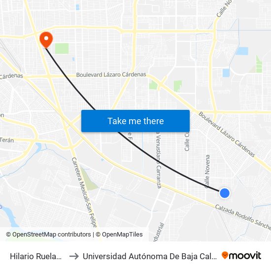 Hilario Ruelas / Treceava to Universidad Autónoma De Baja California - Campus Mexicali map