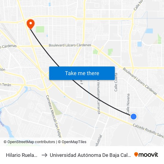 Hilario Ruelas / Doceava to Universidad Autónoma De Baja California - Campus Mexicali map