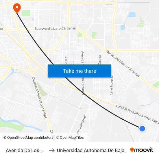 Avenida De Los Mosaicos / Calpan to Universidad Autónoma De Baja California - Campus Mexicali map