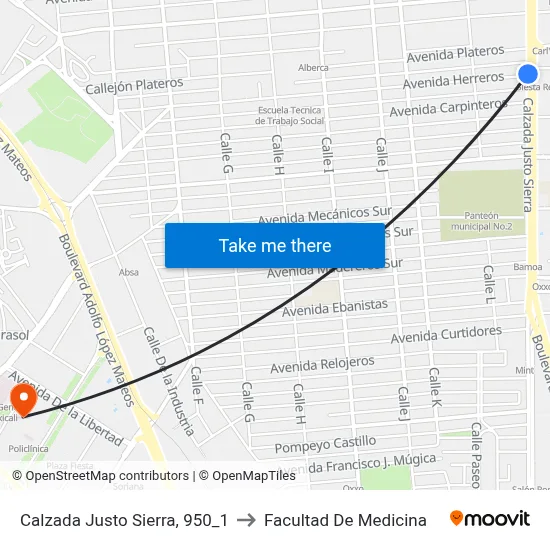 Calzada Justo Sierra, 950_1 to Facultad De Medicina map