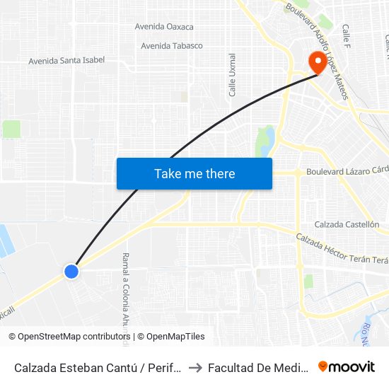 Calzada Esteban Cantú / Periférico to Facultad De Medicina map