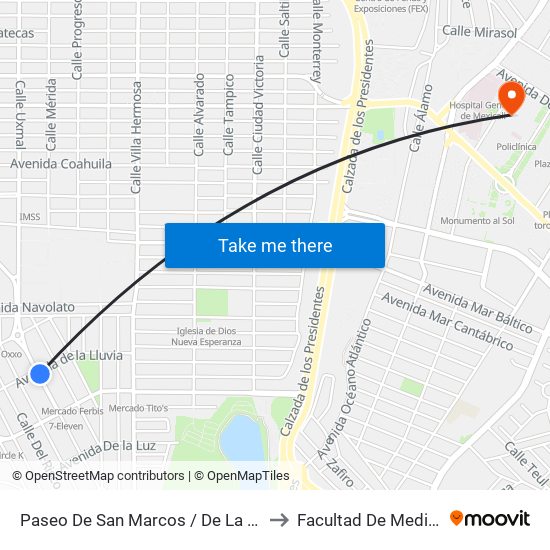 Paseo De San Marcos / De La Lluvia to Facultad De Medicina map