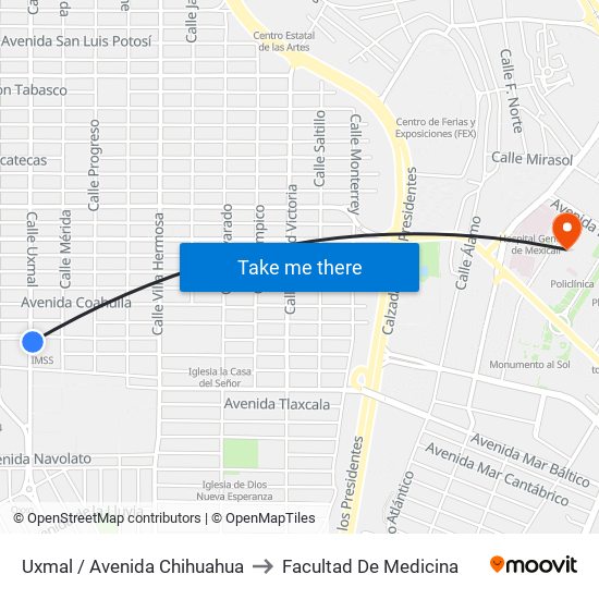 Uxmal / Avenida Chihuahua to Facultad De Medicina map