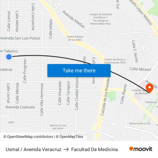 Uxmal / Avenida Veracruz to Facultad De Medicina map