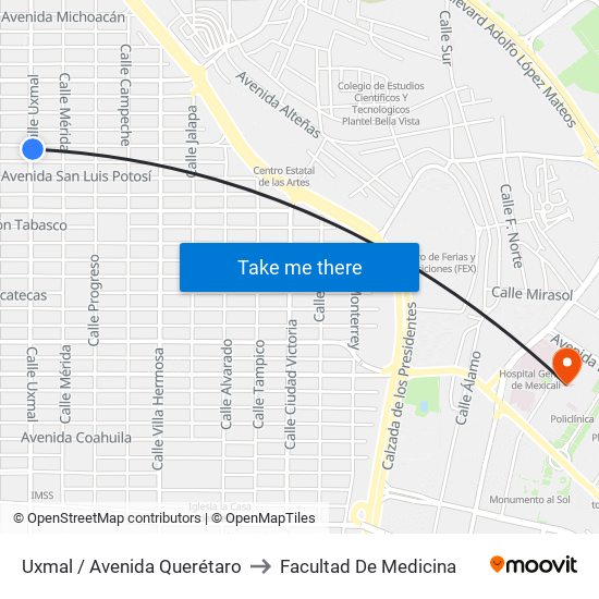 Uxmal / Avenida Querétaro to Facultad De Medicina map