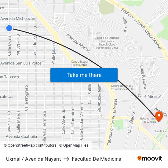 Uxmal / Avenida Nayarit to Facultad De Medicina map