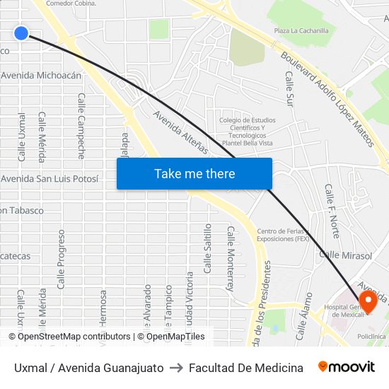 Uxmal / Avenida Guanajuato to Facultad De Medicina map