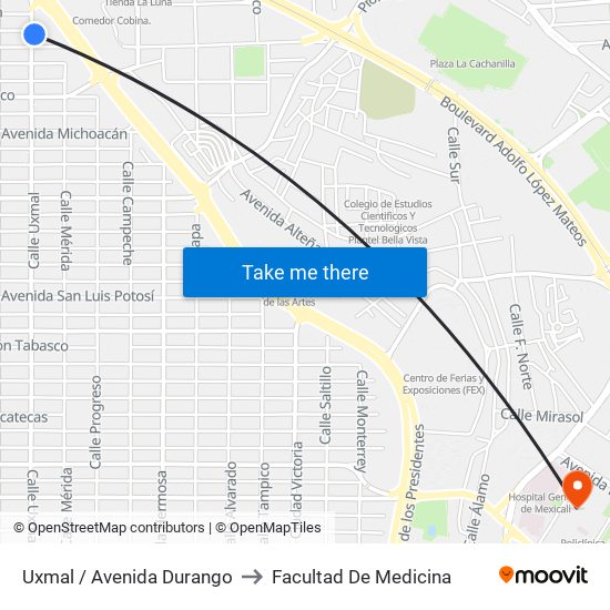 Uxmal / Avenida Durango to Facultad De Medicina map