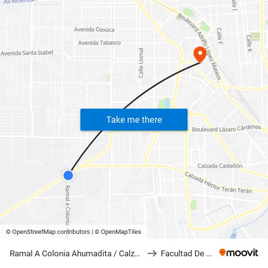 Ramal A Colonia Ahumadita / Calzada Esteban Cantú to Facultad De Medicina map