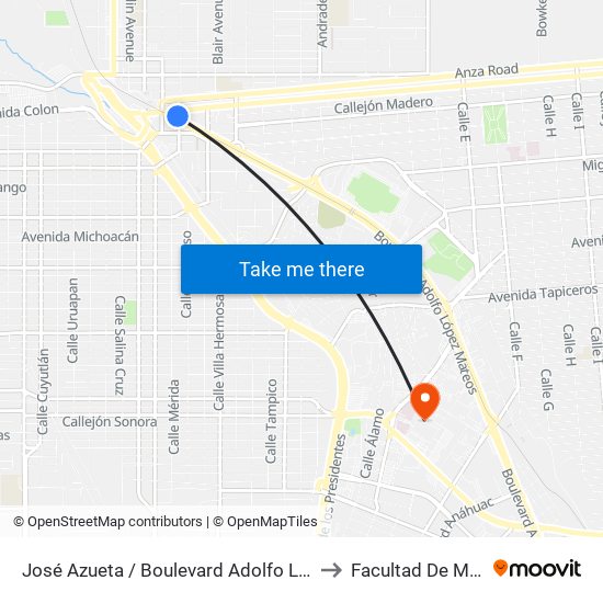 José Azueta / Boulevard Adolfo López Mateos to Facultad De Medicina map