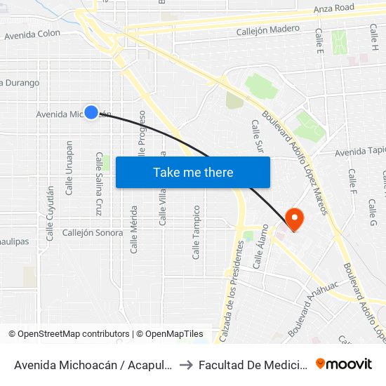 Avenida Michoacán / Acapulco to Facultad De Medicina map