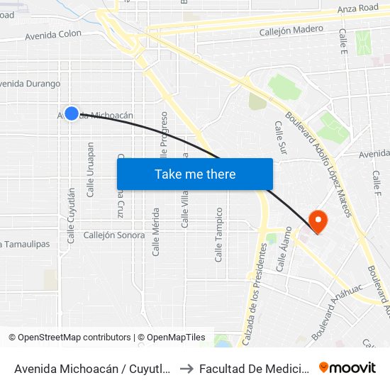 Avenida Michoacán / Cuyutlán to Facultad De Medicina map