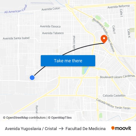 Avenida Yugoslavia / Cristal to Facultad De Medicina map