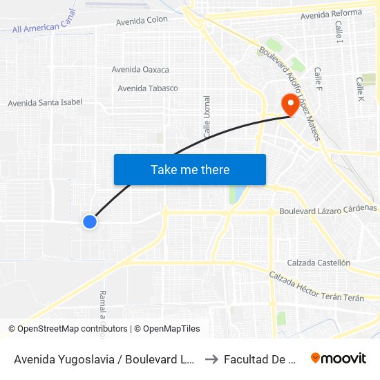 Avenida Yugoslavia / Boulevard Lázaro Cárdenas to Facultad De Medicina map