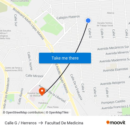 Calle G / Herreros to Facultad De Medicina map