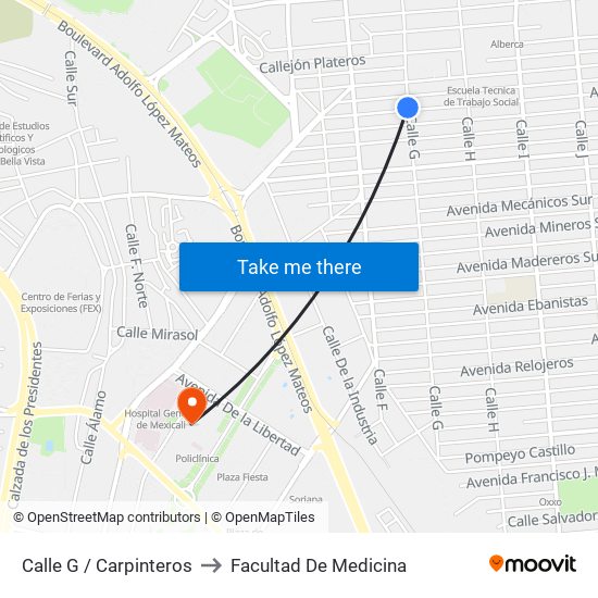 Calle G / Carpinteros to Facultad De Medicina map