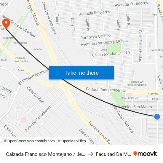 Calzada Francisco Montejano / Jesús Solórzano to Facultad De Medicina map