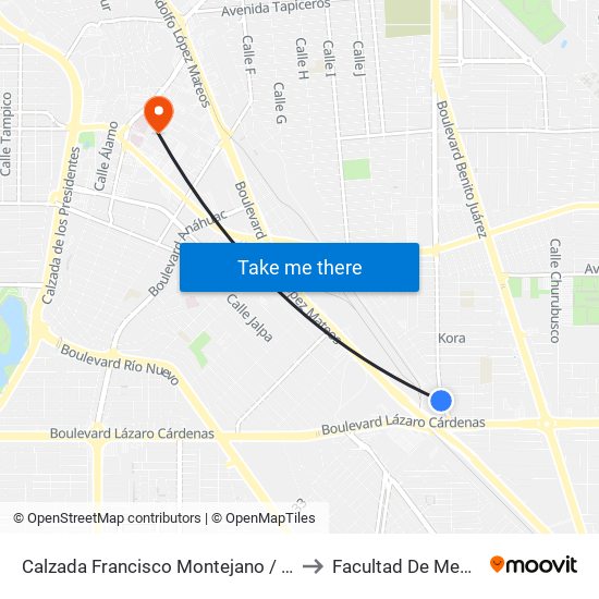 Calzada Francisco Montejano / Victoria to Facultad De Medicina map