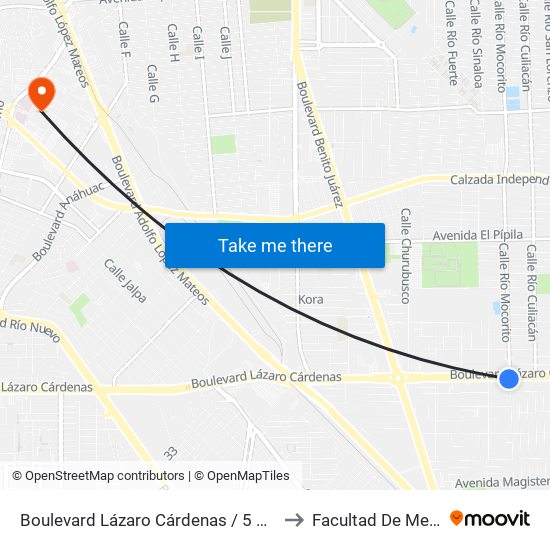 Boulevard Lázaro Cárdenas / 5 De Febrero to Facultad De Medicina map