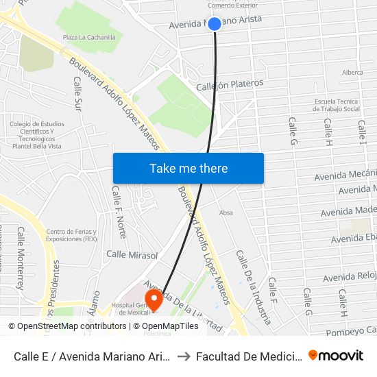 Calle E / Avenida Mariano Arista to Facultad De Medicina map