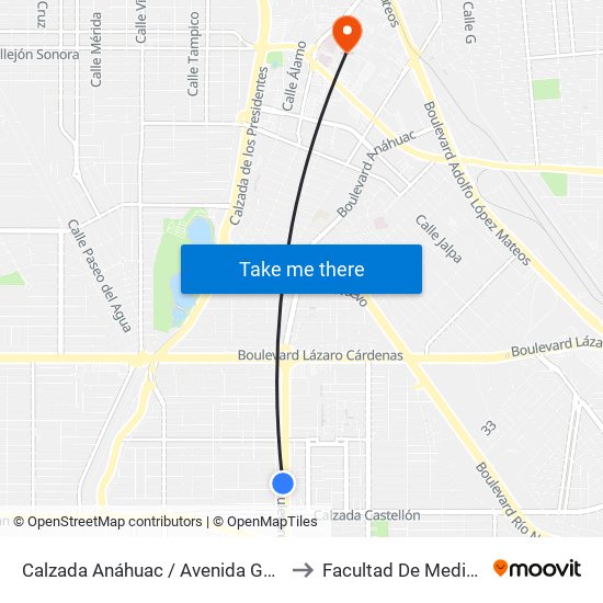 Calzada Anáhuac / Avenida Gerona to Facultad De Medicina map
