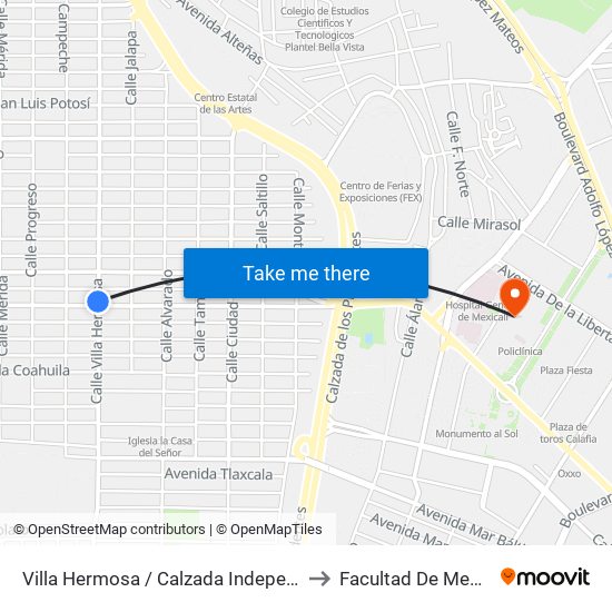 Villa Hermosa / Calzada Independencia to Facultad De Medicina map