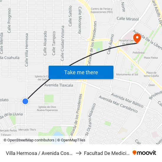 Villa Hermosa / Avenida Cosalá to Facultad De Medicina map