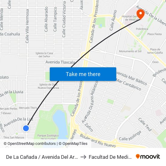 De La Cañada / Avenida Del Arroyo to Facultad De Medicina map